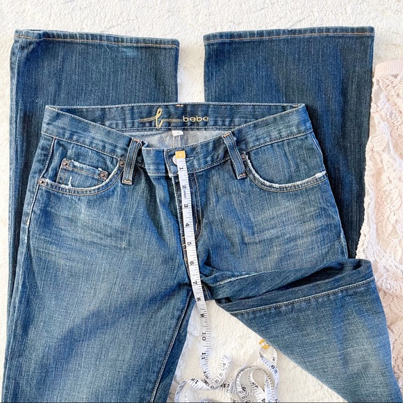 bebe Boot Cut Mid Rise Jeans Rhinestone Pockets 29 - Picture 6 of 16